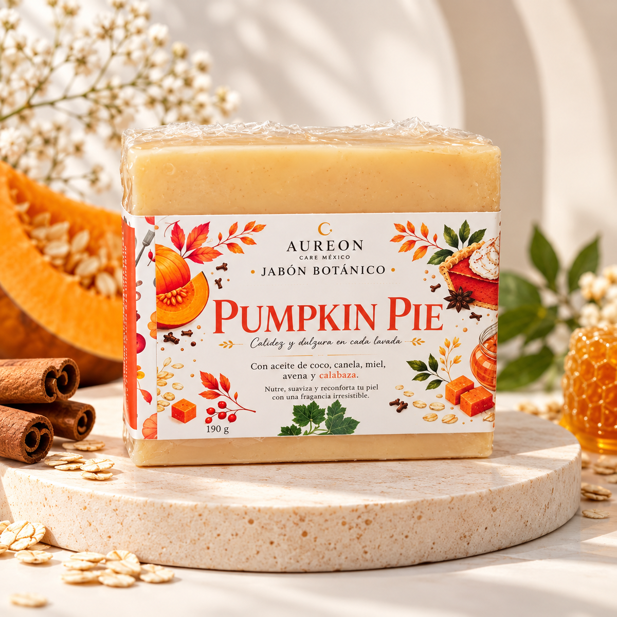 Pumpkin Pie Calabaza, Miel y avena 190 g | Humecta y elimina la rojez