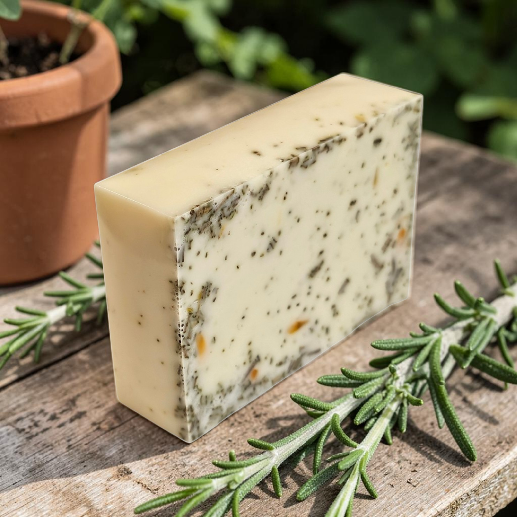 Jabon Botánico Romero, Albahaca y Aceite de Oliva con Vitamina E 100 g [Antibiótico/Antimicrobiano]
